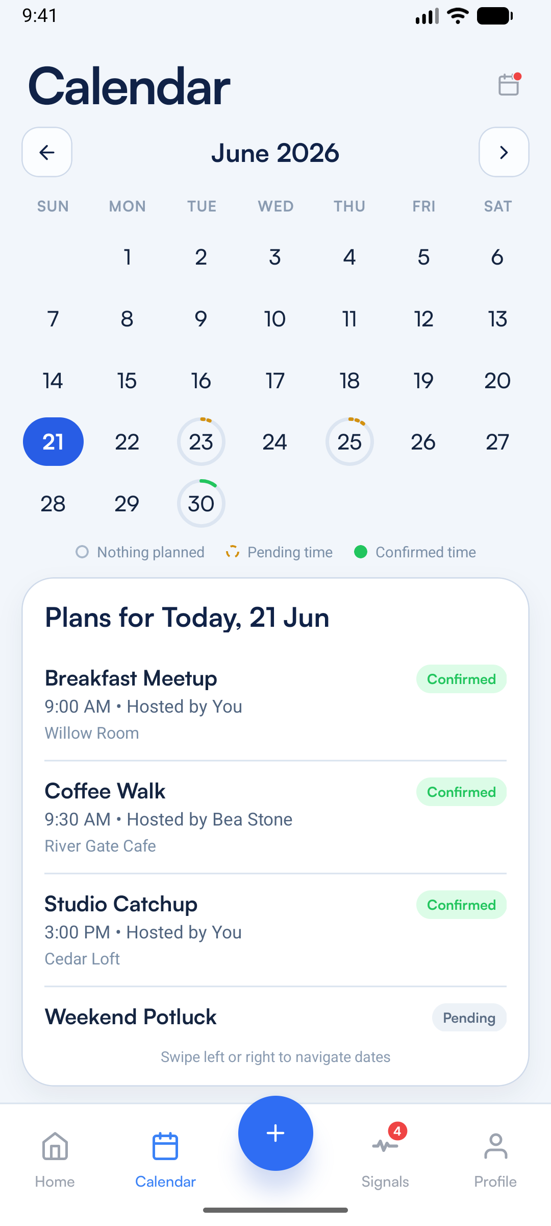 invAIte calendar screen showing upcoming event schedule