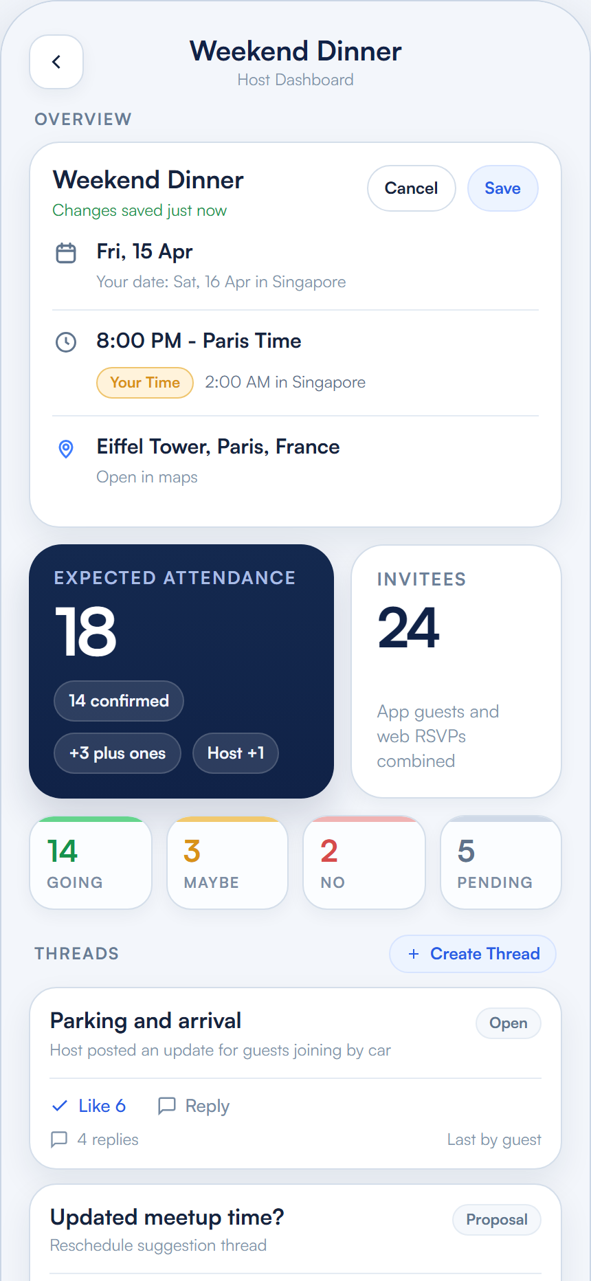 invAIte host dashboard preview showing event details, RSVP counts, invitees, and pending guests